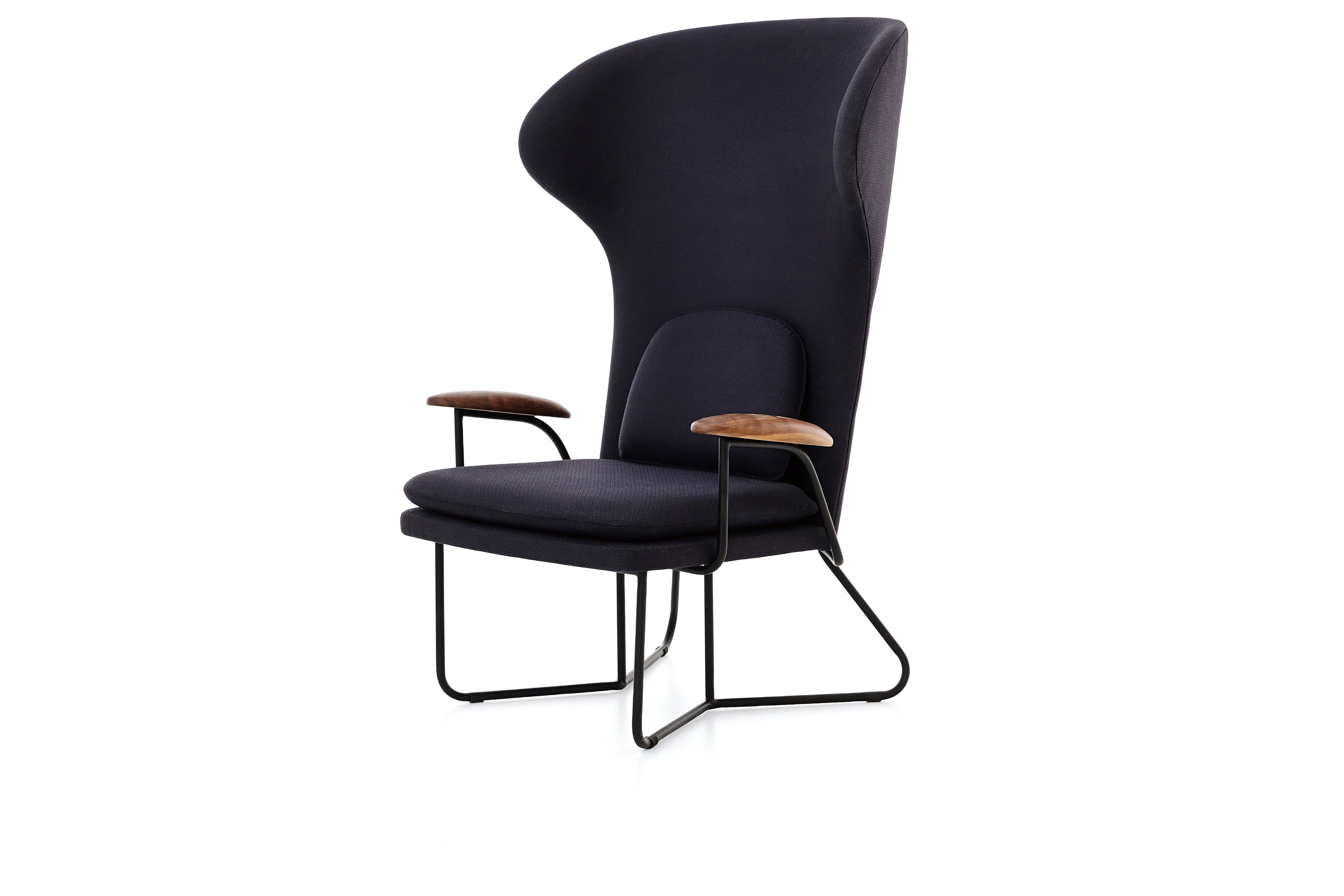 Chillax Highback lounge chair in walnut with fabric upholstery