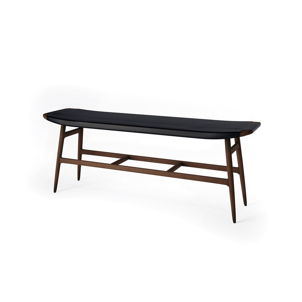 Freja bench in walnut / black leather from Stellar Works