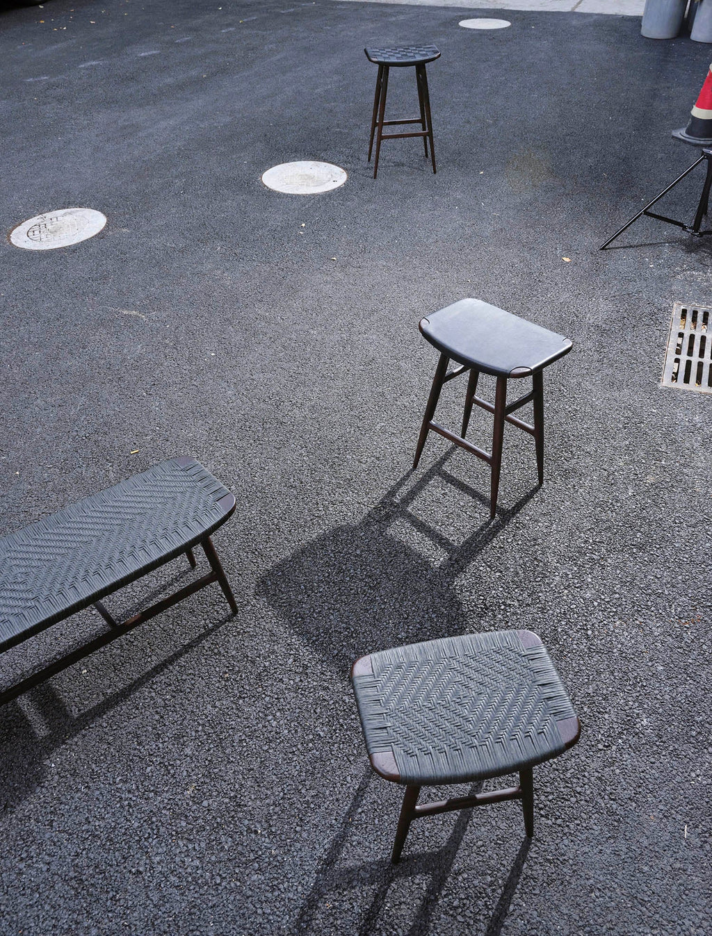 Freja bench in black oak with black cane from Stellar Works