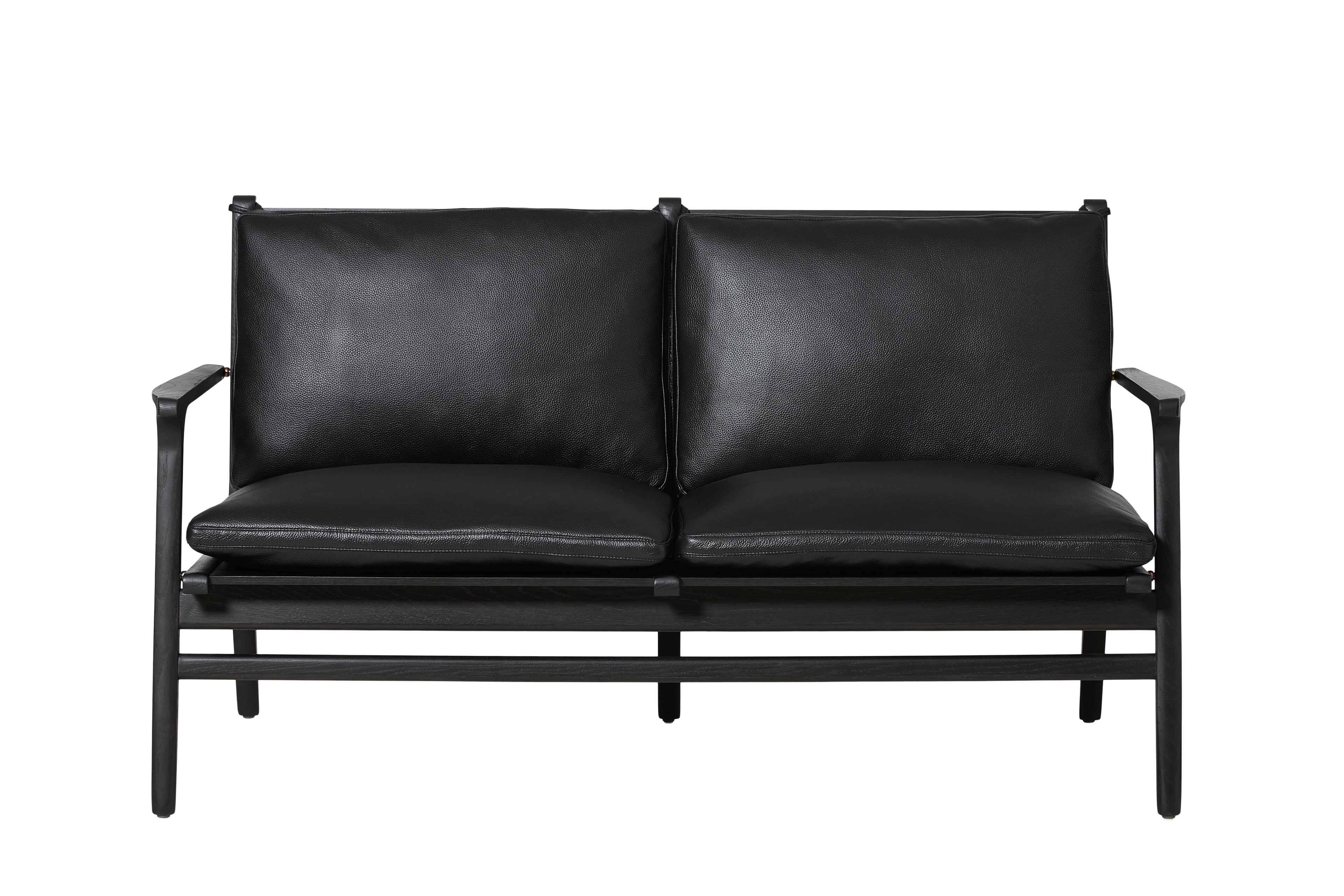Rén Lounge sofa 2. pers sortmalet eg, sort læder fra Stellar Works