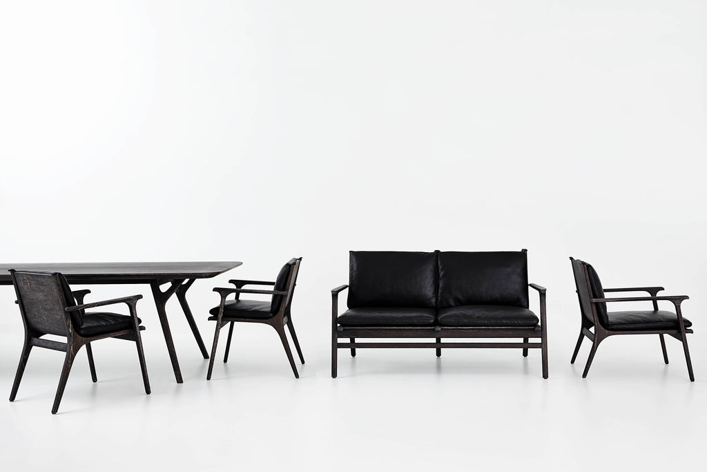 Rén Lounge sofa 2. pers sortmalet eg, sort læder fra Stellar Works