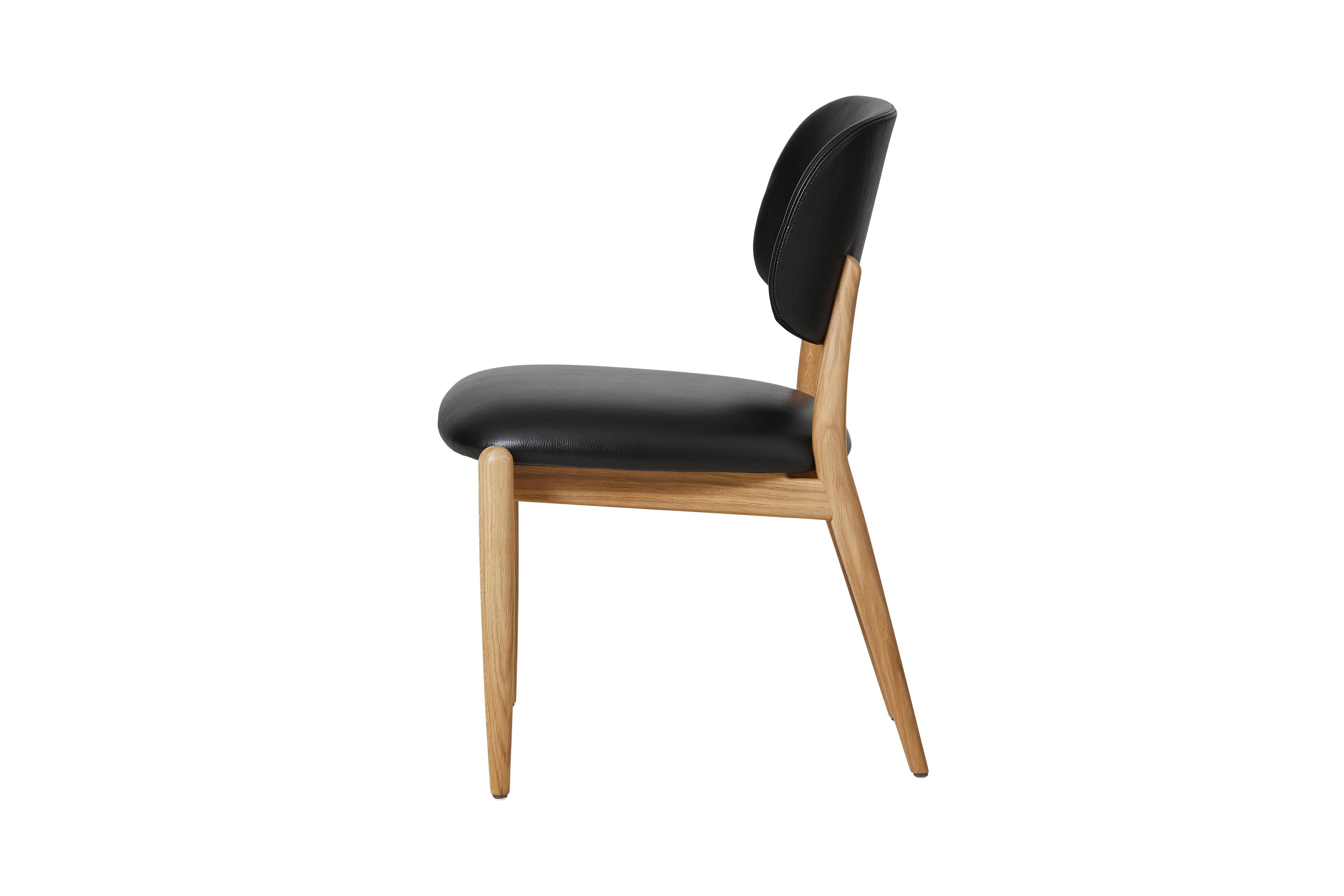 Slow side chair fra Stellar Works i egetræ med sort læder